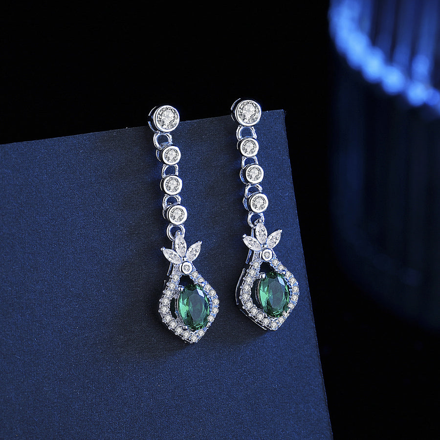 Earrings - Elegant Long Dangle Colorful Cubic Zirconia Drop Earrings for Women