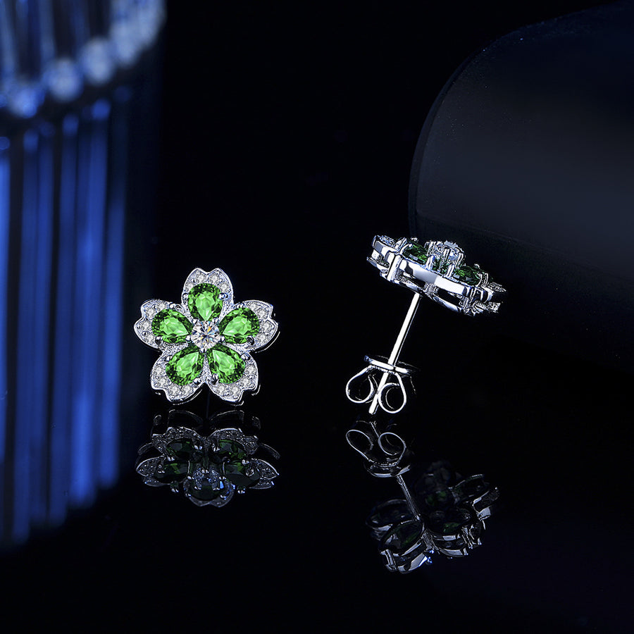 Earrings - Colorful Gemstone Flower Stud Earrings with Sparkling Crystal Accents