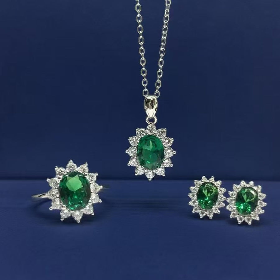 Necklace Sterling Silver Moissanite Gemstone Sunflower Jewelry Set with Pendant Earrings Ring