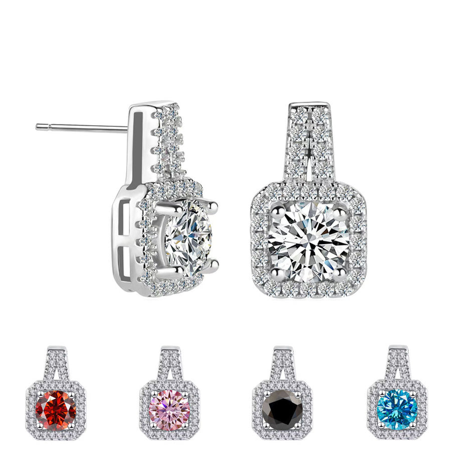 Earrings - S925 Sterling Silver Luxury Handbag Design Square Stud Earrings with Moissanite