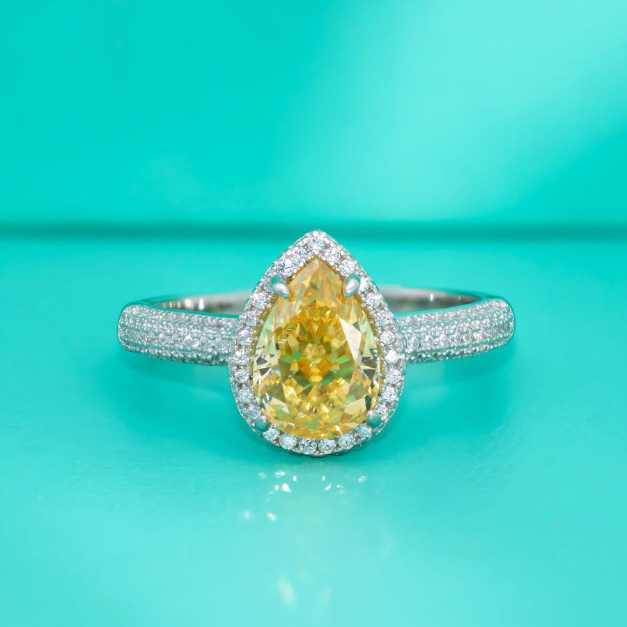 Ring S925 Sterling Silver Teardrop Ice Flower Cut Crystal Ring for Women