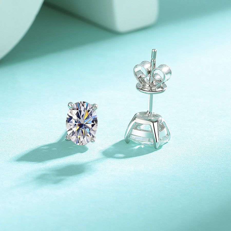 Earrings - S925 Sterling Silver Oval Moissanite Stud Earrings Minimalist Design