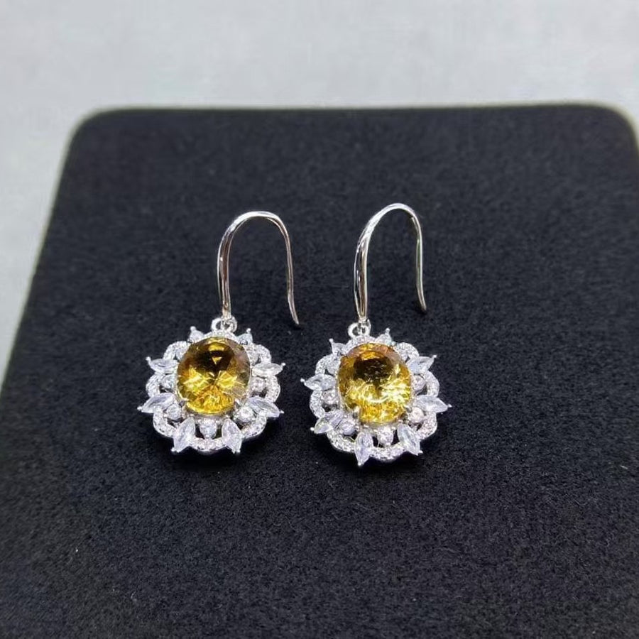 Necklace Sterling Silver Sunflower Pendant with Natural Gemstone Three-Piece Jewelry Set