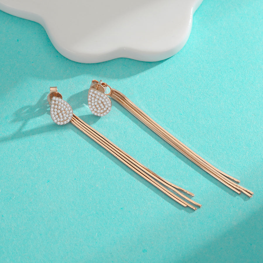 Earrings - Sterling Silver Moissanite Teardrop Tassel Convertible Two-Way Wear Dangle Earrings