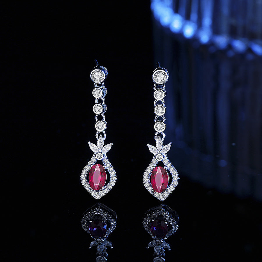 Earrings - Elegant Long Dangle Colorful Cubic Zirconia Drop Earrings for Women