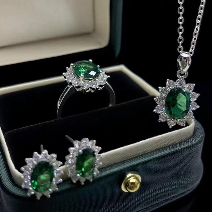 Necklace Sterling Silver Moissanite Gemstone Sunflower Jewelry Set with Pendant Earrings Ring