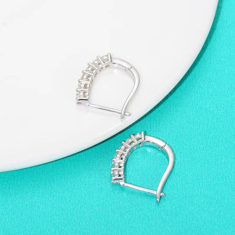 Earrings 925 Sterling Silver Moissanite Hoop Earrings Minimalist Pave Setting Huggie Studs
