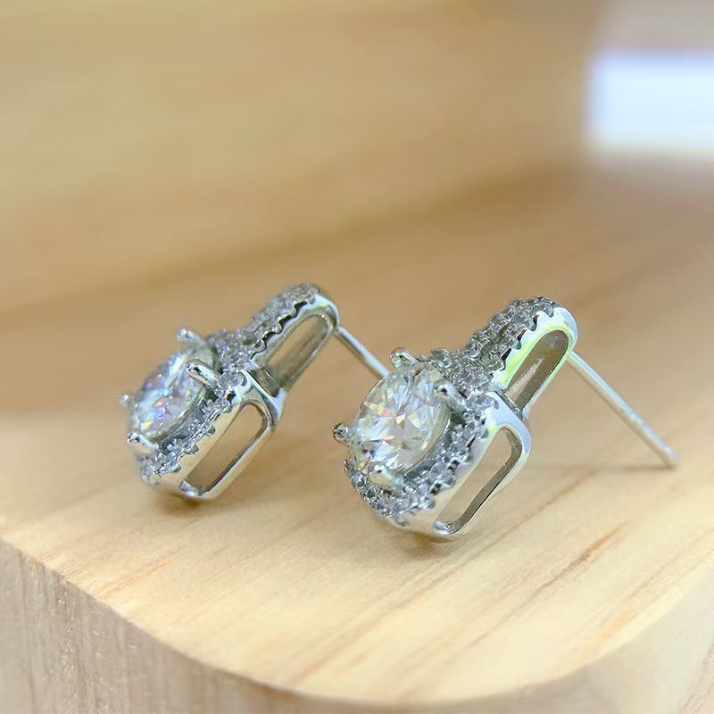 Earrings - S925 Sterling Silver Luxury Handbag Design Square Stud Earrings with Moissanite