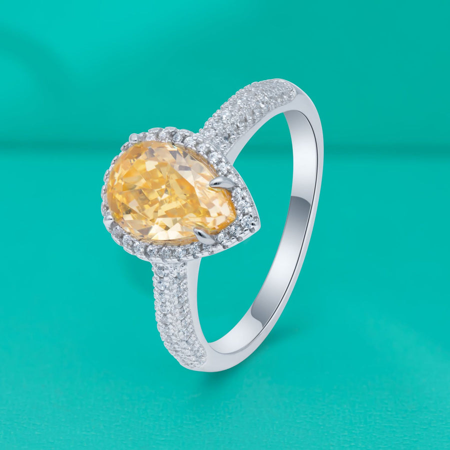 Ring S925 Sterling Silver Teardrop Ice Flower Cut Crystal Ring for Women