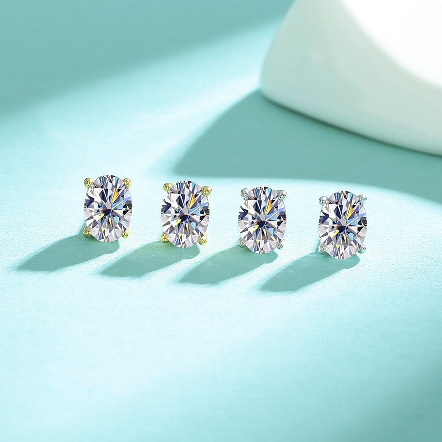 Earrings - S925 Sterling Silver Oval Moissanite Stud Earrings Minimalist Design