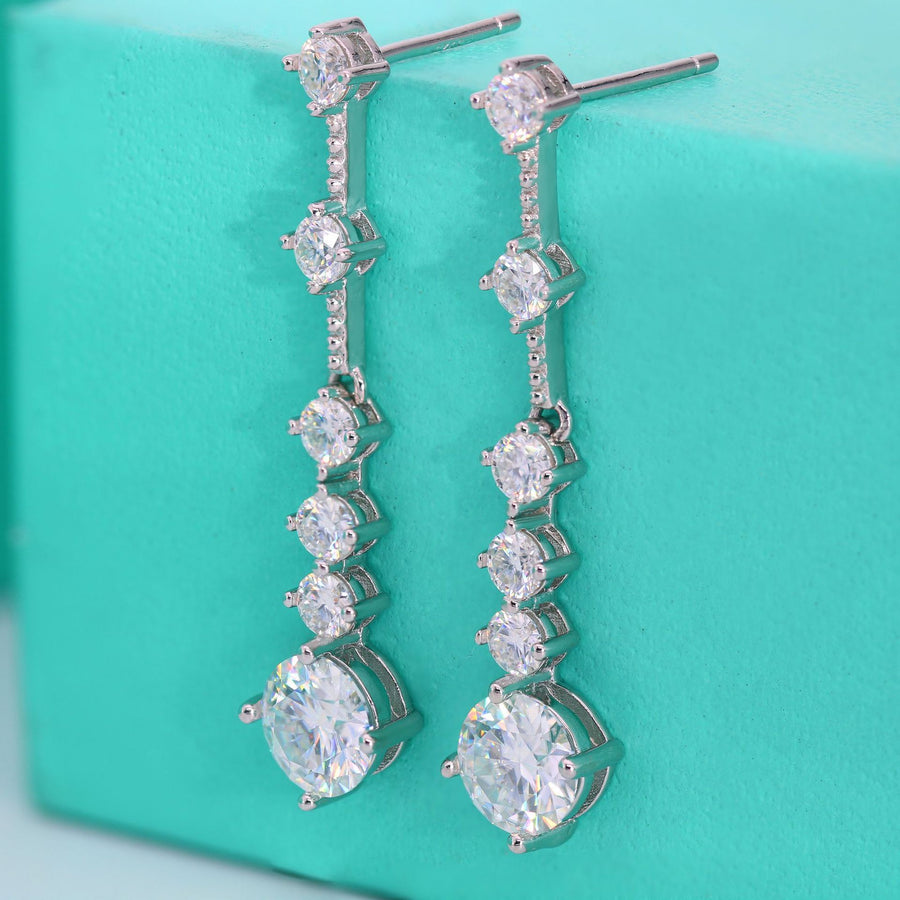 Earrings - Elegant Long Tassel Drop Earrings with Moissanite Stones in Sterling Silver