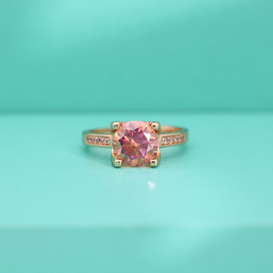 Ring Sterling Silver Colorful Moissanite Four Prong Setting Champagne Gold Elegant Statement Ring