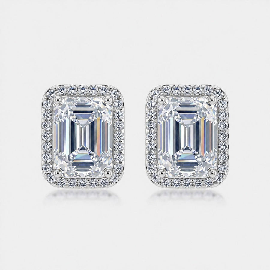 2026 New Vintage Emerald Cut Moissanite Halo Stud Earrings White 925 Sterling Silver Geometric Rectangular Ear Stud Earrings For Women And Men Elegant Fashion Office Party Gift Jewelry - SilverAuraBoutiqueLtd