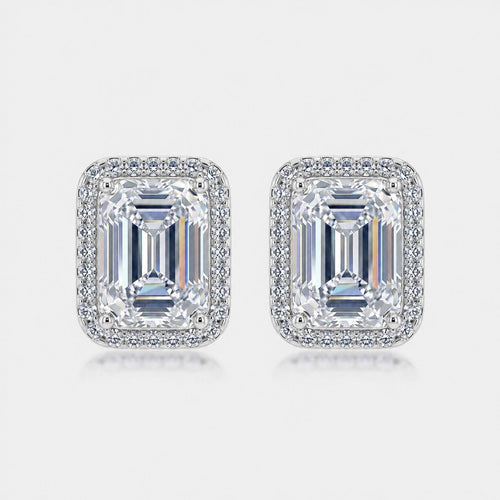 2026 New Vintage Emerald Cut Moissanite Halo Stud Earrings White 925 Sterling Silver Geometric Rectangular Ear Stud Earrings For Women And Men Elegant Fashion Office Party Gift Jewelry - SilverAuraBoutiqueLtd