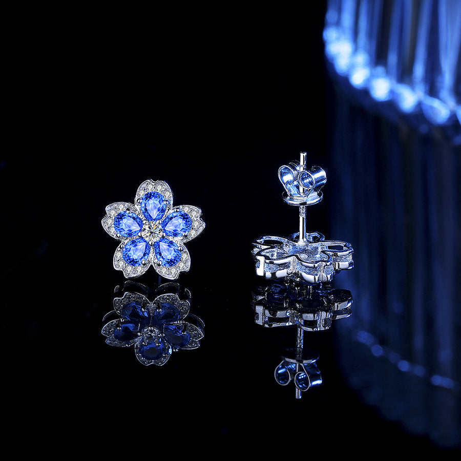 Earrings - Colorful Gemstone Flower Stud Earrings with Sparkling Crystal Accents