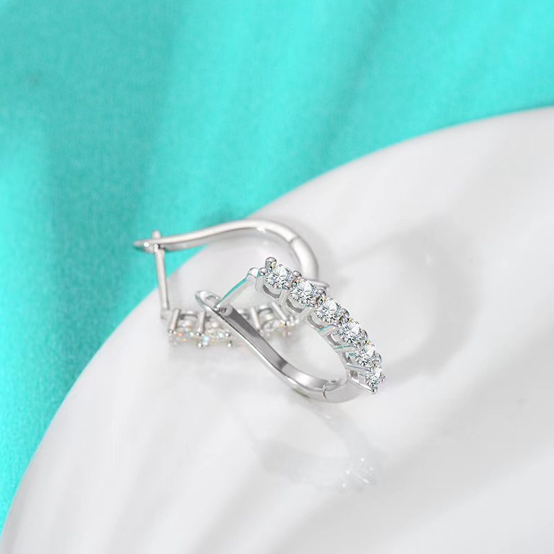 Earrings 925 Sterling Silver Moissanite Hoop Earrings Minimalist Pave Setting Huggie Studs