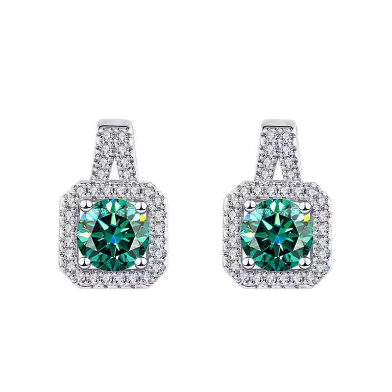 Earrings - S925 Sterling Silver Luxury Handbag Design Square Stud Earrings with Moissanite