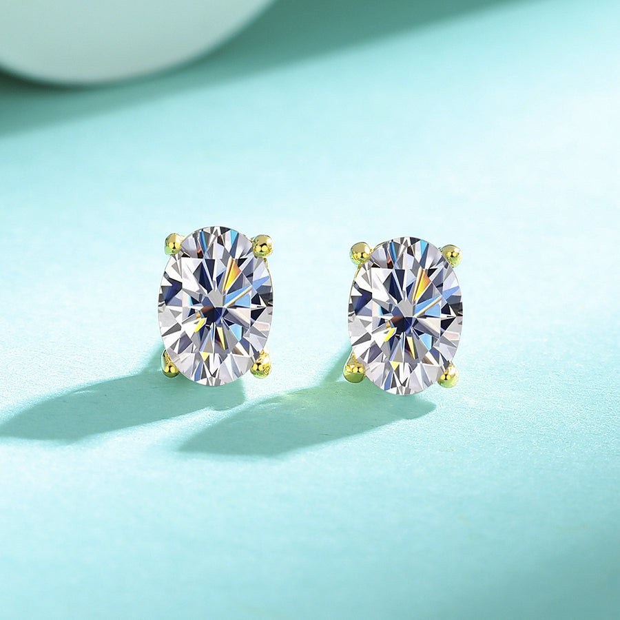 Earrings - S925 Sterling Silver Oval Moissanite Stud Earrings Minimalist Design