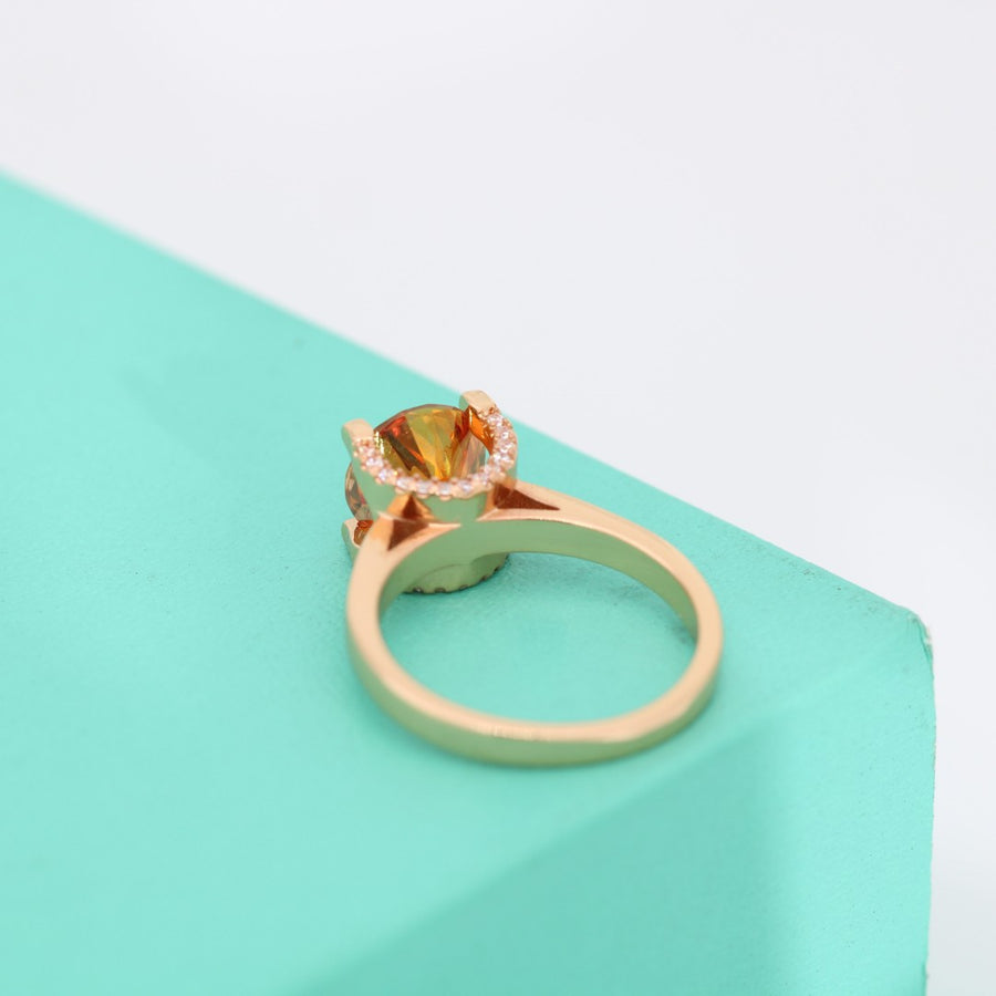 Ring Sterling Silver Colorful Moissanite Four Prong Setting Champagne Gold Elegant Statement Ring