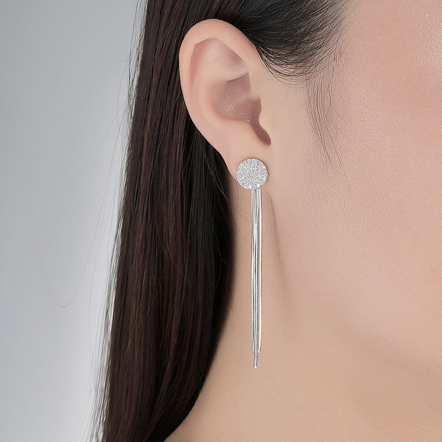 Earrings - Sterling Silver Moissanite Round Tassel Drop Convertible Two-Way Wear Stud Earrings