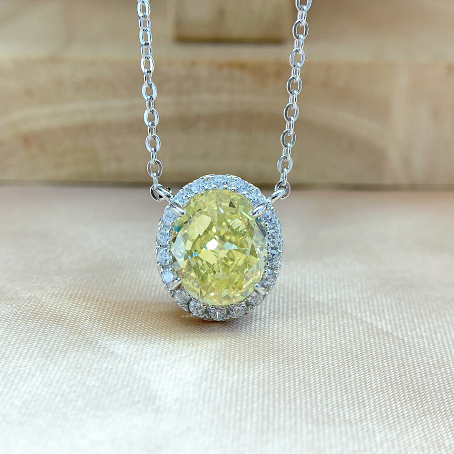 Necklace 925 Sterling Silver Ice Flower Cut Oval Crystal Pendant Romantic Luxury Chain