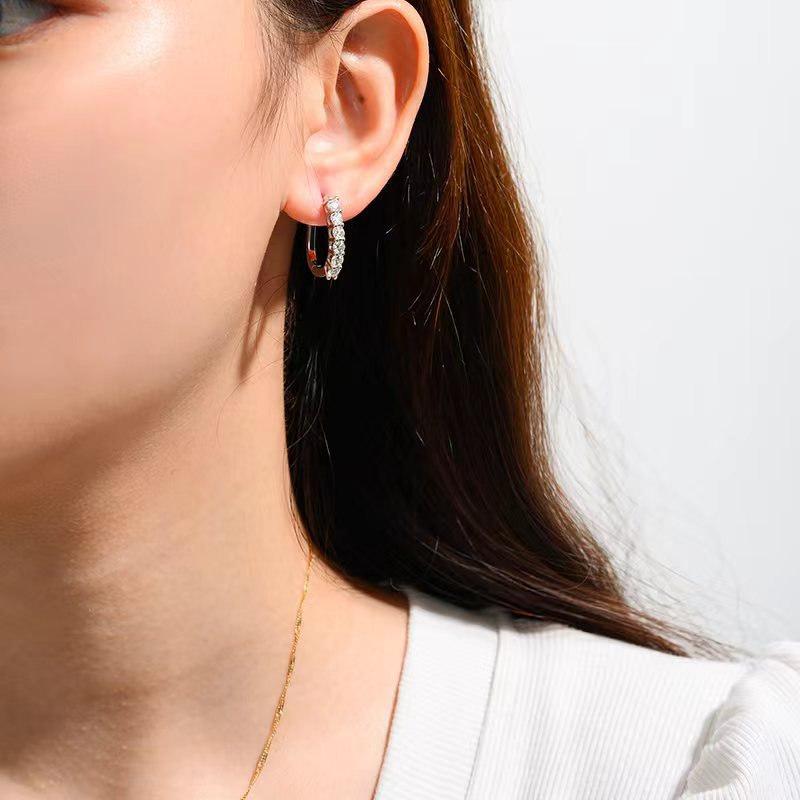 Earrings 925 Sterling Silver Moissanite Hoop Earrings Minimalist Pave Setting Huggie Studs