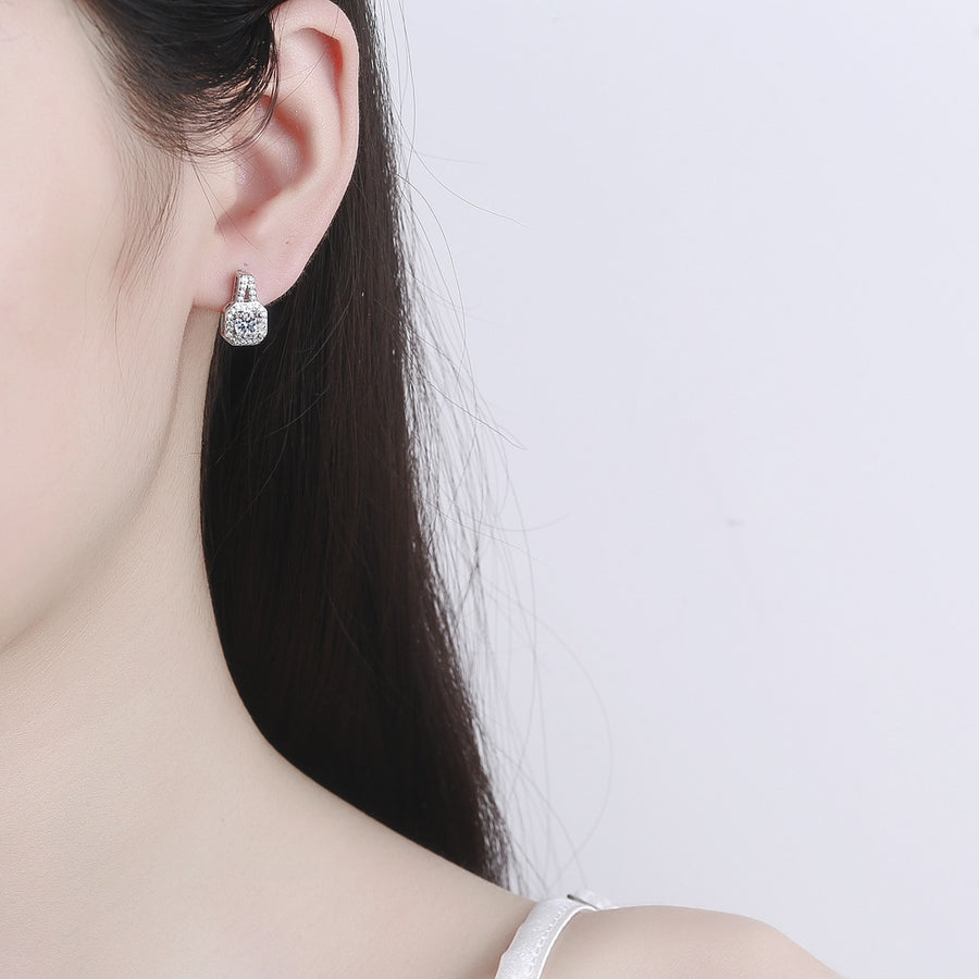 Earrings - S925 Sterling Silver Luxury Handbag Design Square Stud Earrings with Moissanite