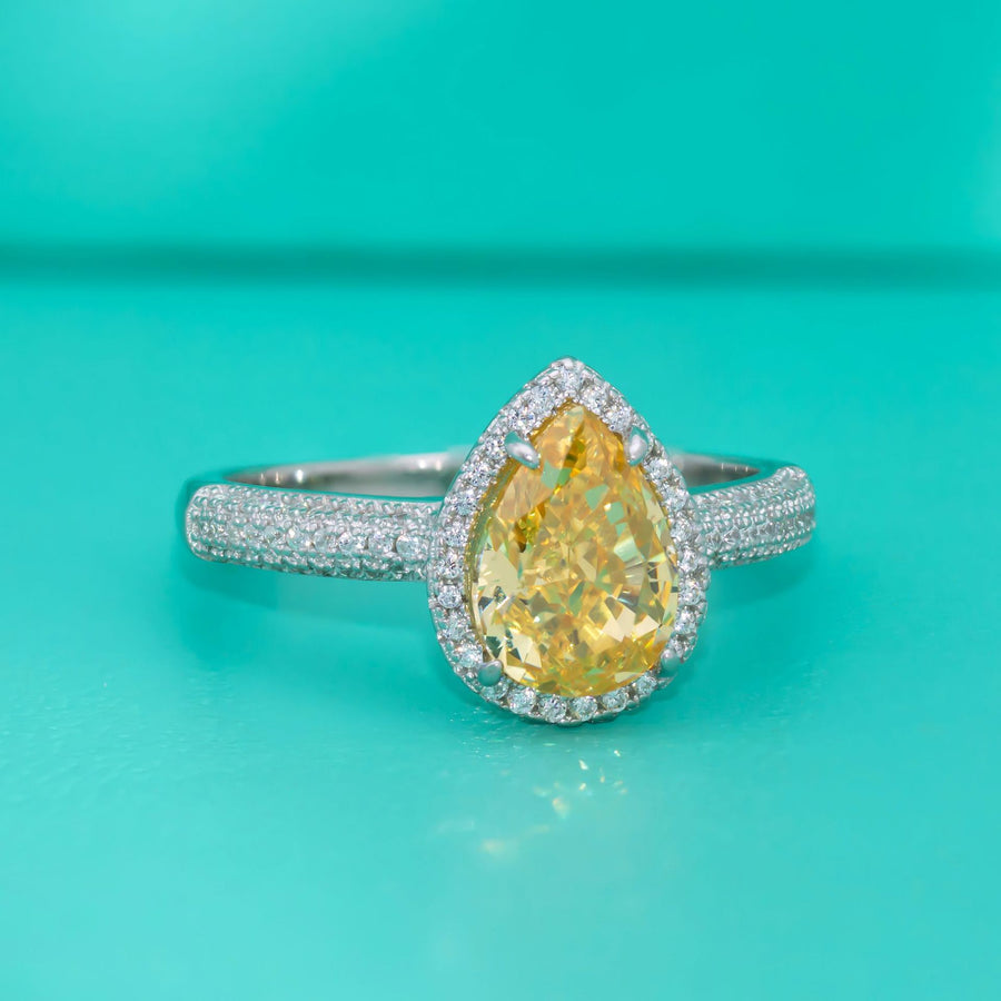 Ring S925 Sterling Silver Teardrop Ice Flower Cut Crystal Ring for Women