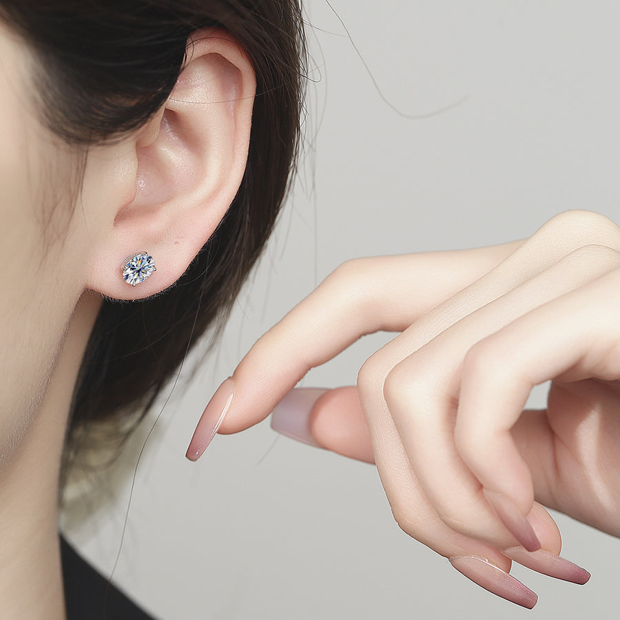 Earrings - S925 Sterling Silver Oval Moissanite Stud Earrings Minimalist Design