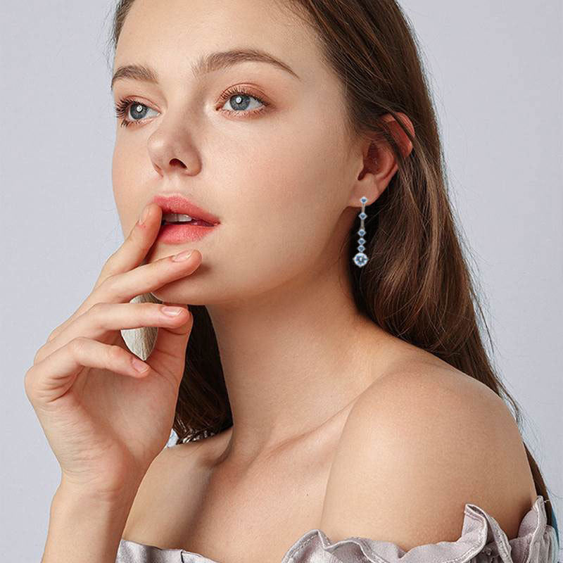 Earrings - Elegant Long Tassel Drop Earrings with Moissanite Stones in Sterling Silver