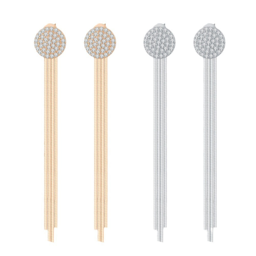 Earrings - Sterling Silver Moissanite Round Tassel Drop Convertible Two-Way Wear Stud Earrings