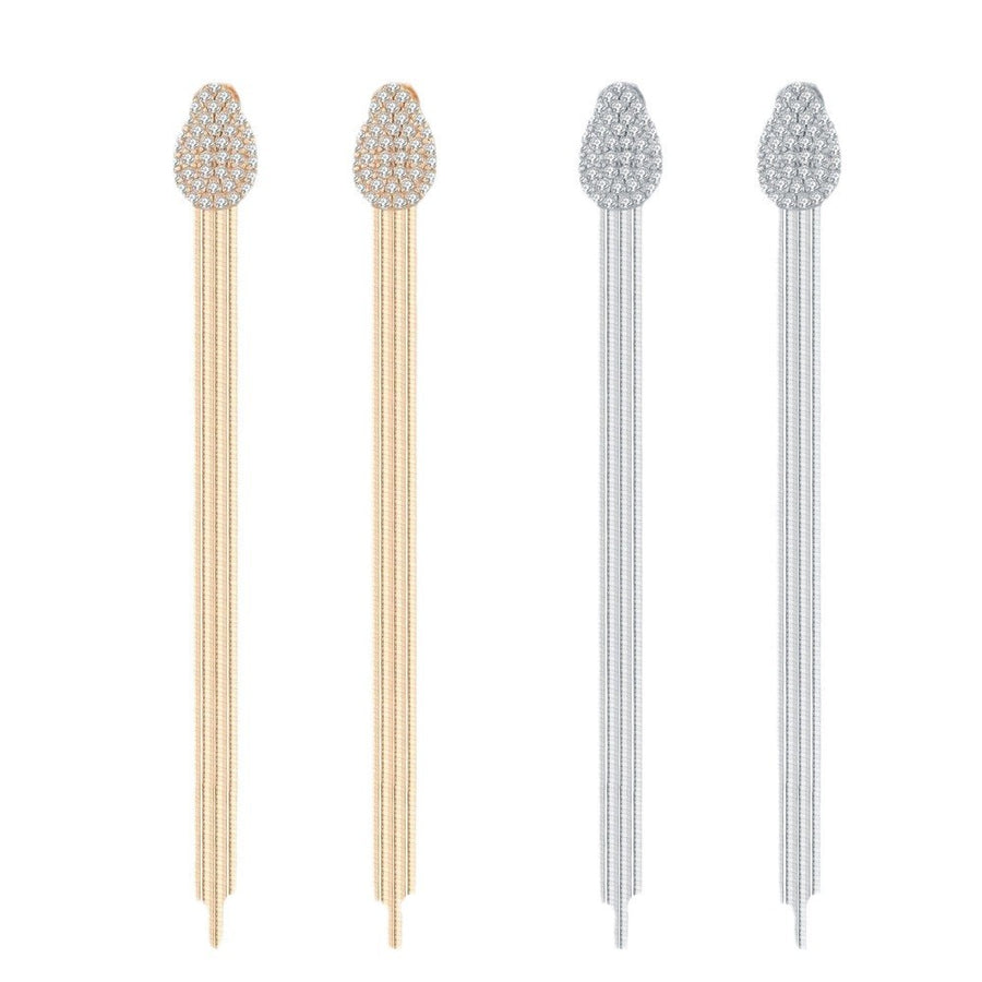 Earrings - Sterling Silver Moissanite Teardrop Tassel Convertible Two-Way Wear Dangle Earrings
