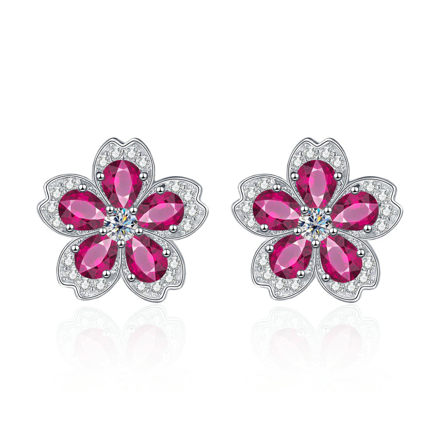 Earrings - Colorful Gemstone Flower Stud Earrings with Sparkling Crystal Accents