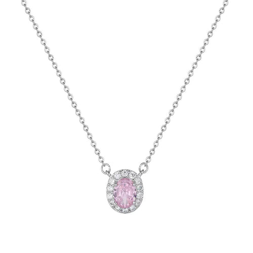 Necklace 925 Sterling Silver Ice Flower Cut Oval Crystal Pendant Romantic Luxury Chain
