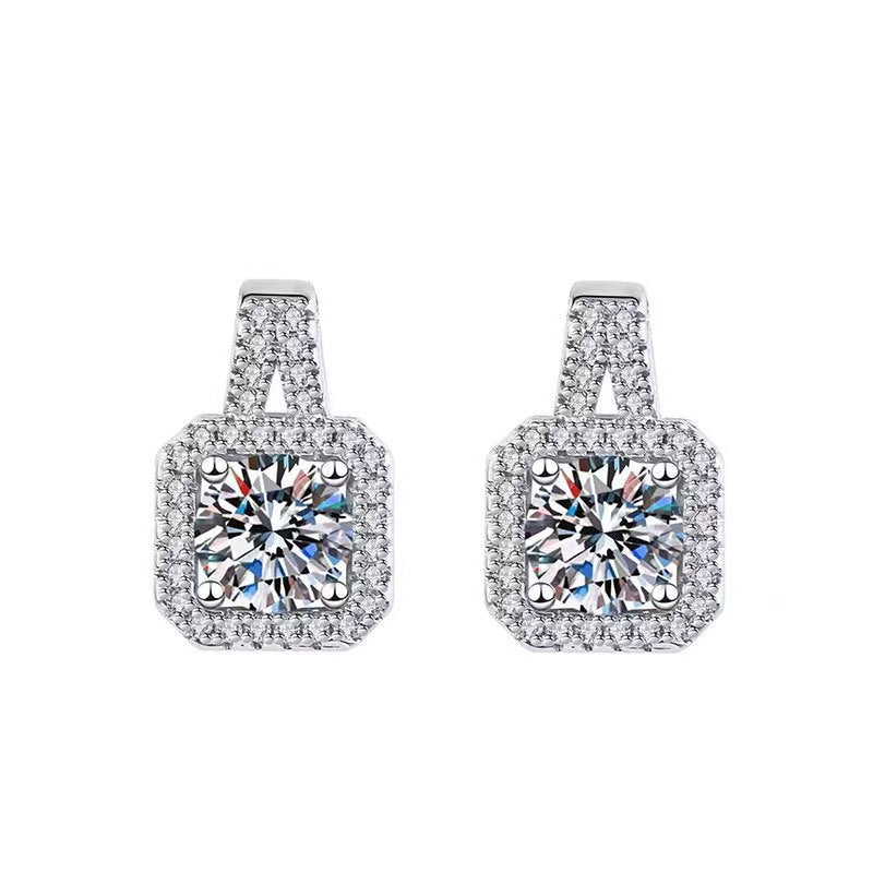 Earrings - S925 Sterling Silver Luxury Handbag Design Square Stud Earrings with Moissanite