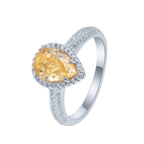 Ring S925 Sterling Silver Teardrop Ice Flower Cut Crystal Ring for Women