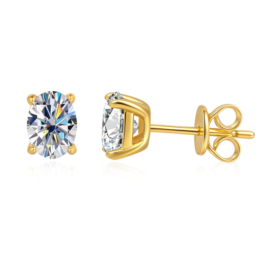Earrings - S925 Sterling Silver Oval Moissanite Stud Earrings Minimalist Design