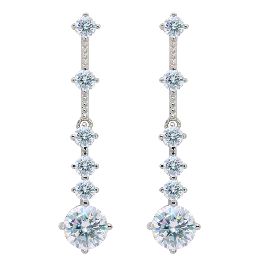 Earrings - Elegant Long Tassel Drop Earrings with Moissanite Stones in Sterling Silver