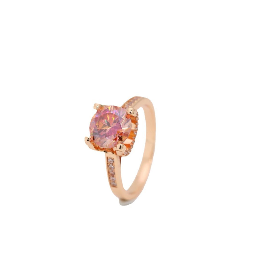 Ring Sterling Silver Colorful Moissanite Four Prong Setting Champagne Gold Elegant Statement Ring