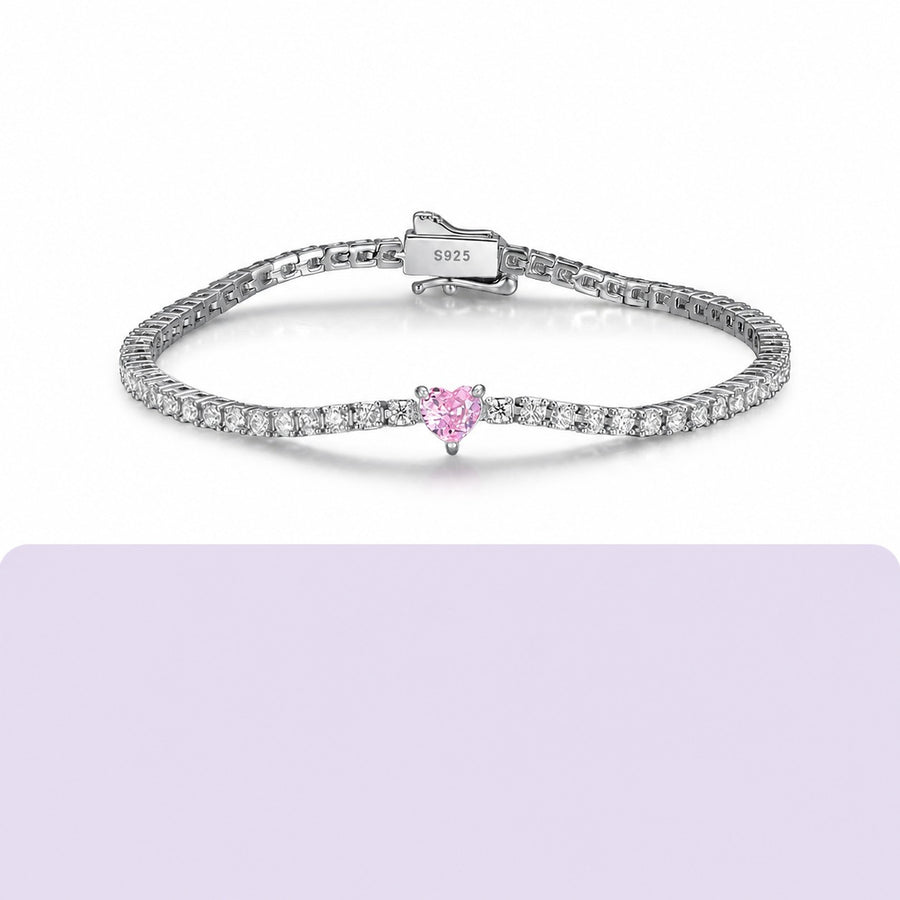 Mossanite Heart Shaped Centre Stone Design 925 Sterling Silver Bracelet