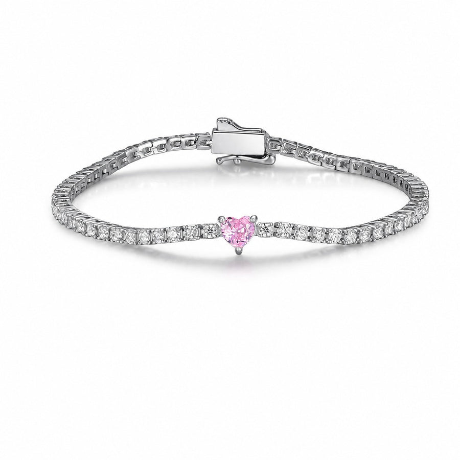 Mossanite Heart Shaped Centre Stone Design 925 Sterling Silver Bracelet