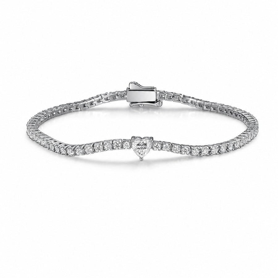 Mossanite Heart Shaped Centre Stone Design 925 Sterling Silver Bracelet
