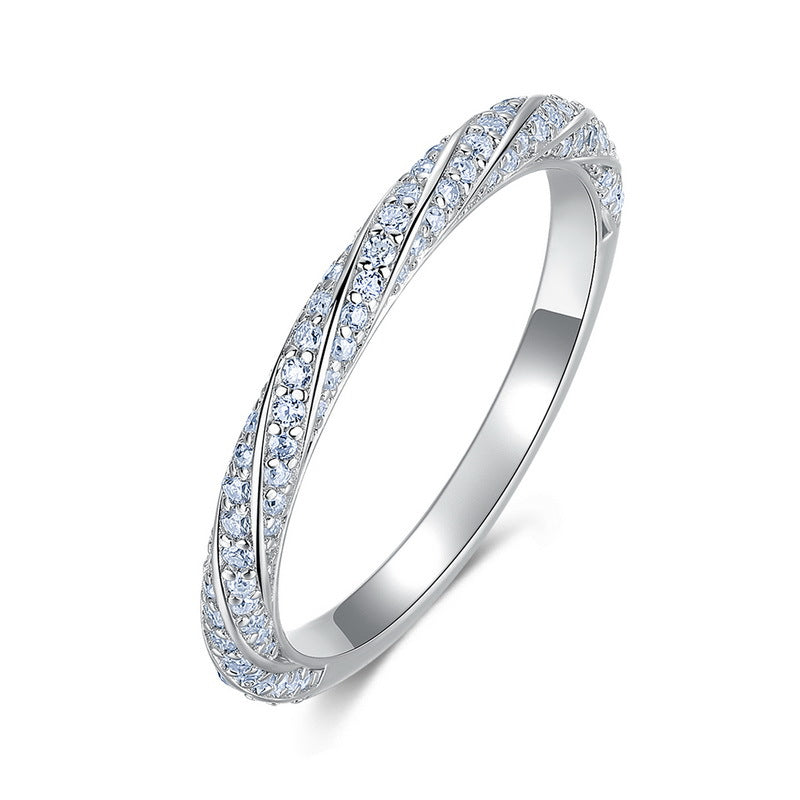 Moissanite Wave Stackable Thin Band Ring 925 Sterling Silver White Metal Geometric Full Eternity Style Finger Ring For Women 2026 Fashion Elegant Daily Wear Gift Jewelry