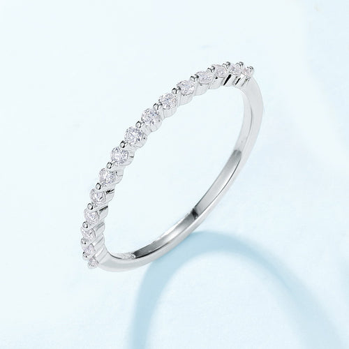 Round Moissanite Half Eternity Band Ring White Gold Tone And 10K Gold Plated S925 Sterling Silver Slim Stackable Fashion Ring For Women Wedding Anniversary Gift