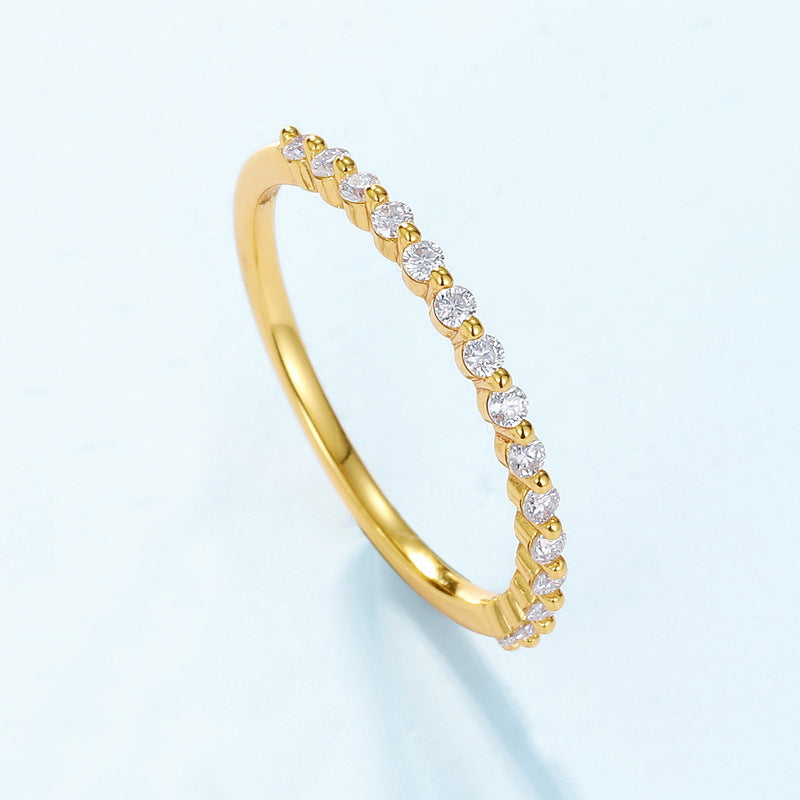 Round Moissanite Half Eternity Band Ring White Gold Tone And 10K Gold Plated S925 Sterling Silver Slim Stackable Fashion Ring For Women Wedding Anniversary Gift