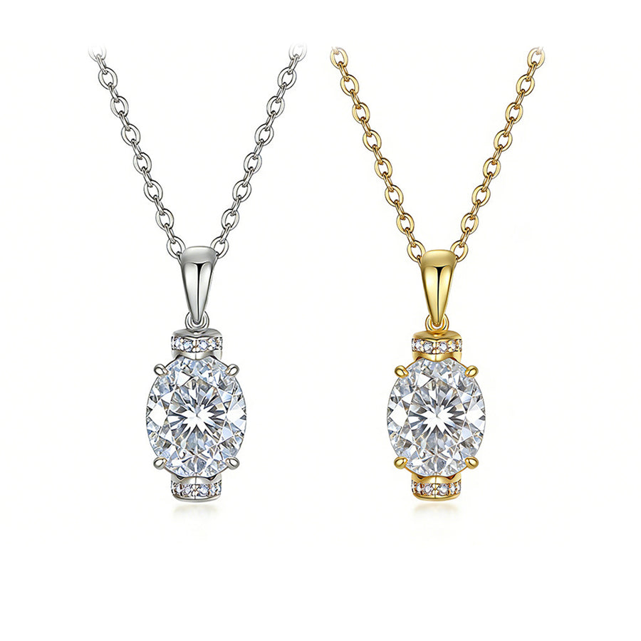 Oval-Cut Moissanite Pavé Solitaire Pendant Necklace in 925 Sterling Silver