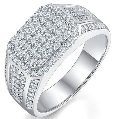 White Moissanite Pavé Statement Men's Ring in 925 Sterling Silver