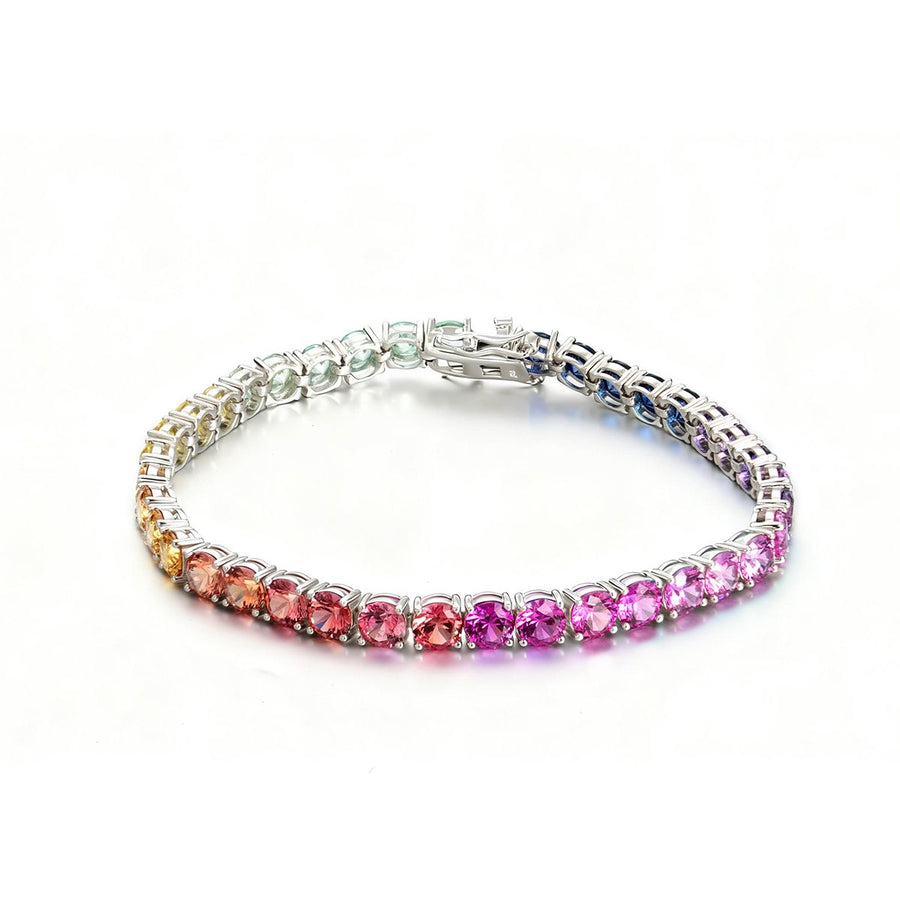 Round Lab-Grown Gemstone Rainbow Tennis Bracelet in 925 Sterling Silver