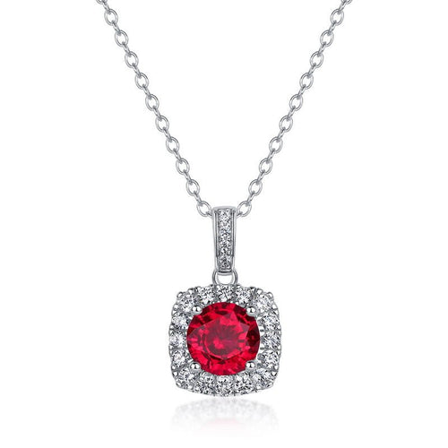 Classic Cushion Halo Moissanite Necklace With Red Lab Created Ruby Round Center Stone S925 Sterling Silver Pendant Necklace For Women Elegant Geometric Fashion Jewelry Gift - SilverAuraBoutiqueLtd