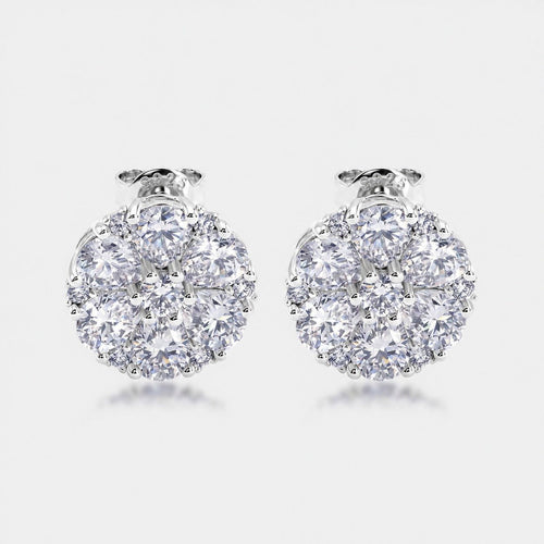 Daisy Flower Cluster Moissanite Stud Earrings White Silver Tone S925 Sterling Silver Pear Cut And Round Stone Floral Elegant Fashion Office Party Gift Jewelry For Women 2026 - SilverAuraBoutiqueLtd